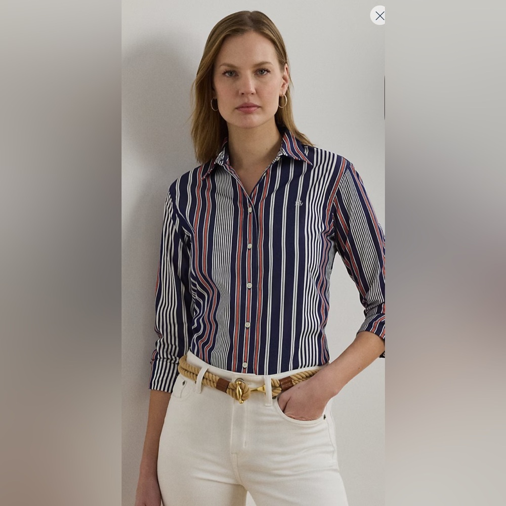 Ralph Lauren Navy and Pink Striped Button-Down Shirt